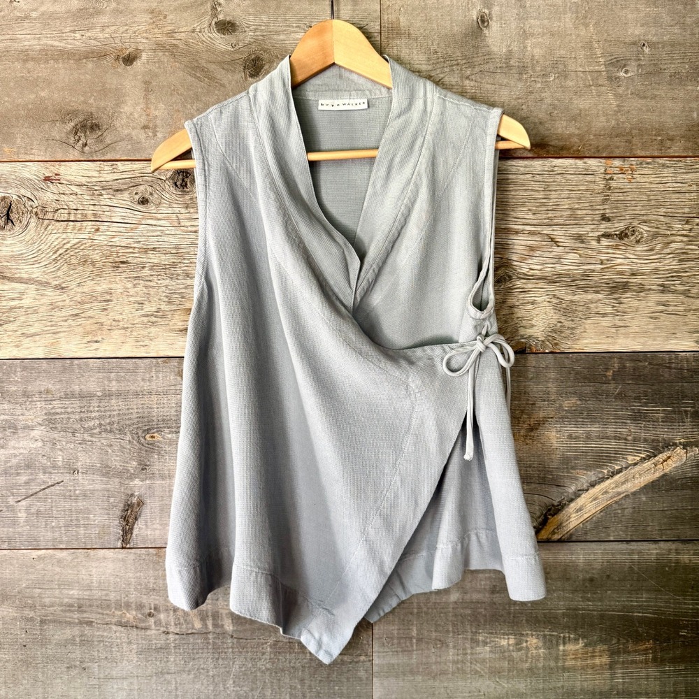 Bryn Walker Koryo Vest M Blue Gray Textured Side Tie Lagenlook Layering USA